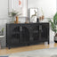 TREXM Large Storage Space Sideboard with Artificial Rattan Door and Metal Handles for Living Room and Entryway (Black) - Korvel