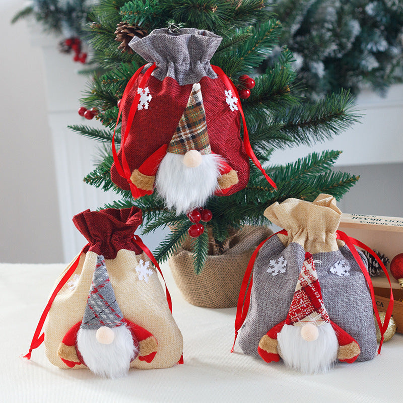 Forest Man Gift Bag Christmas Linen Cartoon Decoration Faceless Elderly Gift Bag Gift Bag Candy Bag - Korvel