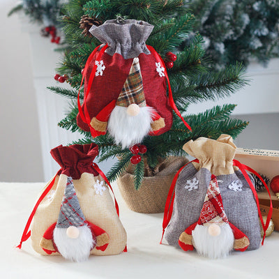 Forest Man Gift Bag Christmas Linen Cartoon Decoration Faceless Elderly Gift Bag Gift Bag Candy Bag - Korvel