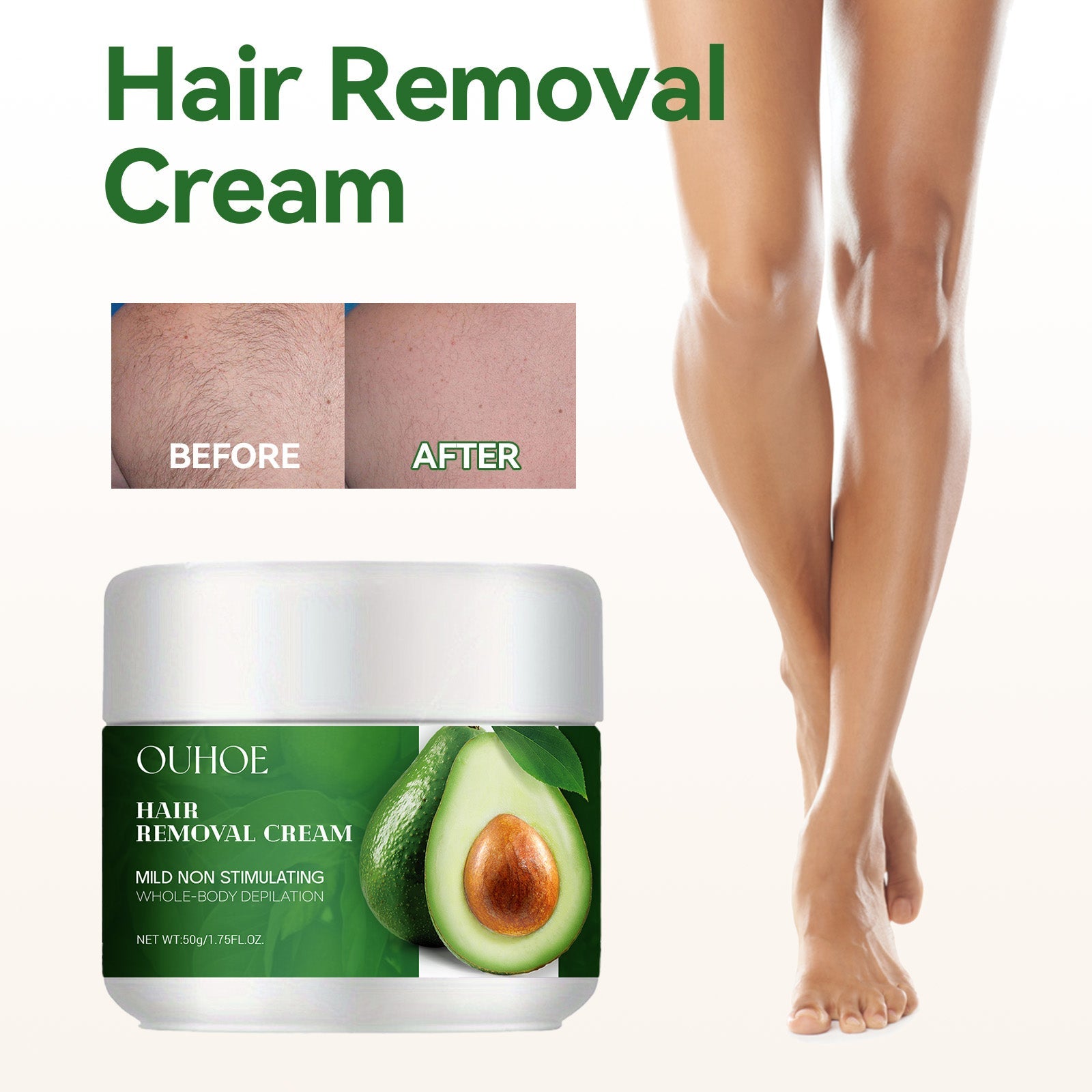 Avocado Hair Removal Cream Armpit Hair Leg Hair Moisturizing Gentle Skin Friendly Non-Irritating Clean Hair Removal Cream - Korvel
