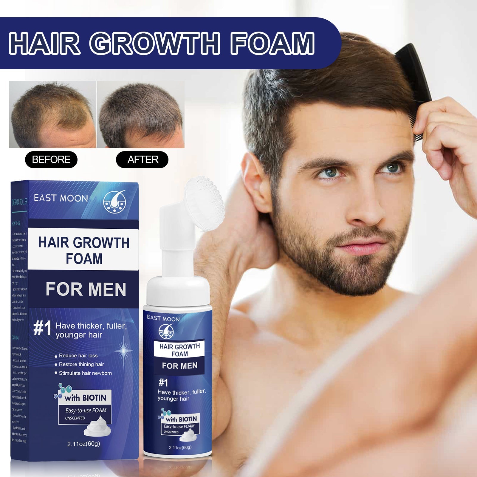 Men's Dense Hair Foam Machine, Repair Hair Root Follicle Men's Hair Thick Moisturizing Foam - Korvel