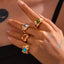 Conjunto de Anillos Plisados de Piedra Preciosa Personalizados Retro