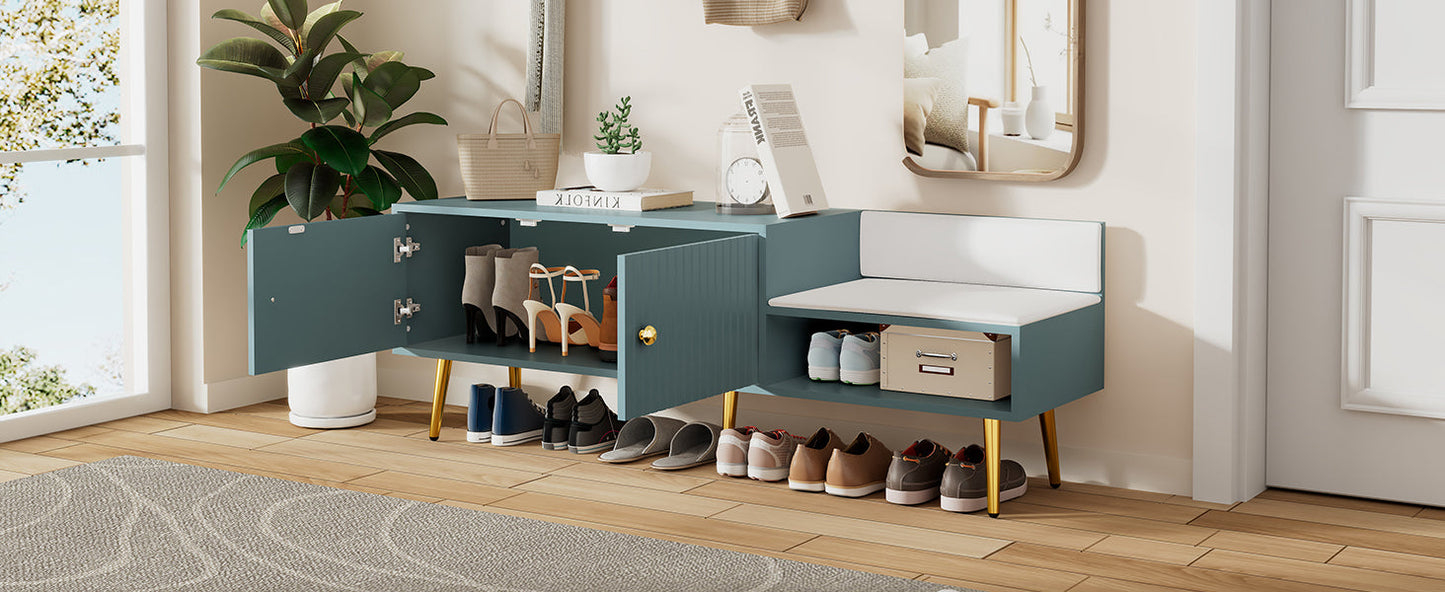 Modern Tiffany Blue Shoe Storage Bench with Cushions