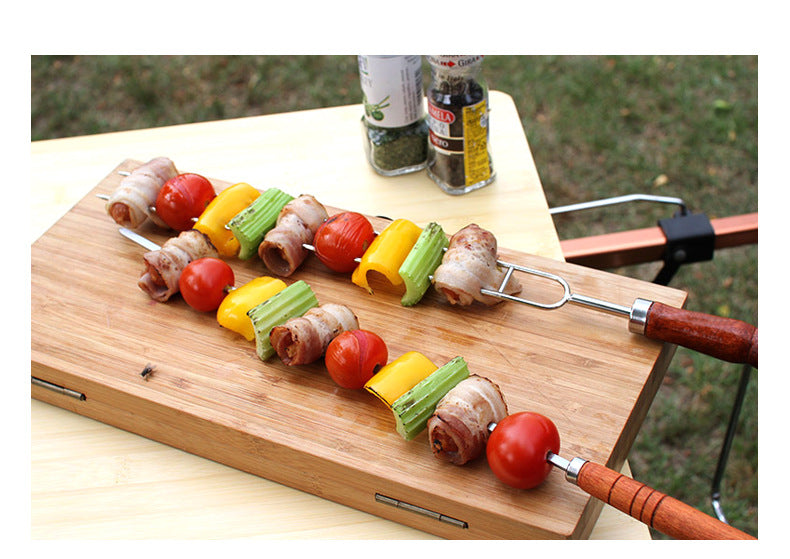 Outdoor Grill Grill Fork Wood Handle U Type Grill Pin Stainless Steel Grill Stick Wood Handle U Type Roast Pin Picnic Grill Meat - Korvel
