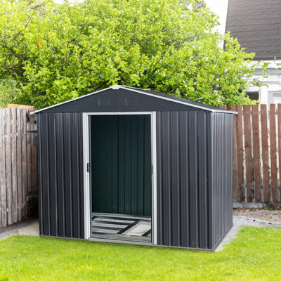 8ft x 6ft Outdoor Metal Storage Shed with Floor Base Black - Korvel