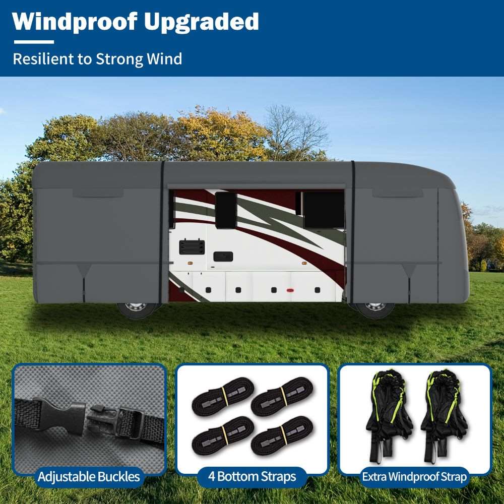 Umbrauto Class A RV Cover Upgraded Heavy Duty 7 Layers Top Windproof Breathable Class A Motorhome Camper Cover,Grey - Korvel
