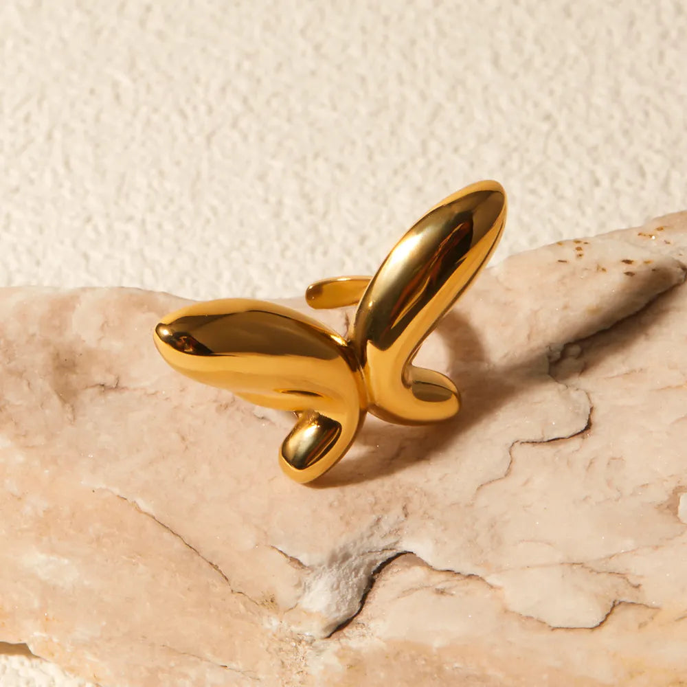 18K Gold-Plated Stainless Steel Butterfly Ring - Korvel
