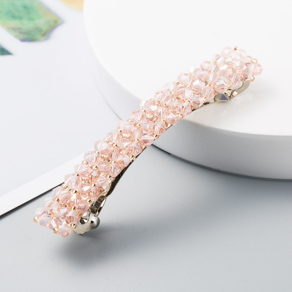 Korean Style Retro Crystal Beaded Hair Clip Simple Wild One Word Clip Female Side Clip Spring Clip Korean Hair Accessories - Korvel