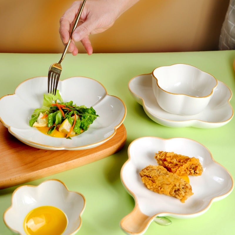 Creative Sun Egg Ceramic Bowl and Dish Set Cute Rice Bowl, Plate, Handle, Plate, Tableware, Home Breakfast Soup Plate - Korvel