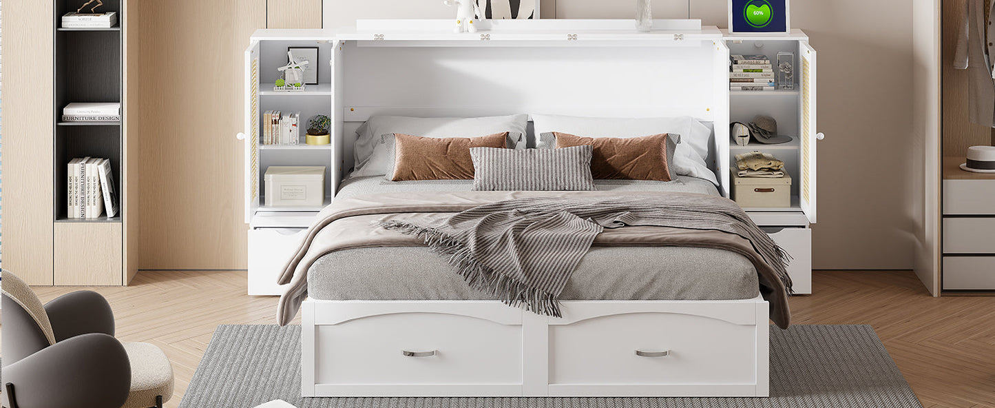 Cama Murphy Grande Blanca con Cajones y Armarios de Almacenamiento
