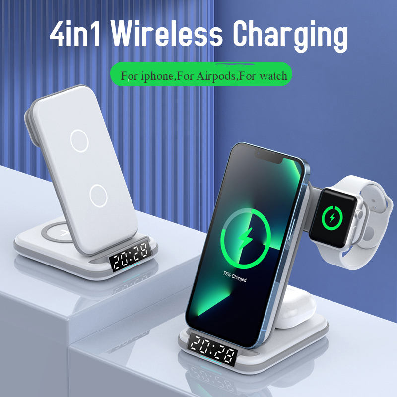 Private Four in One Wireless Charging Stand up Desktop Clock Wireless Charger Suitable for iPhone 13/14 - Korvel