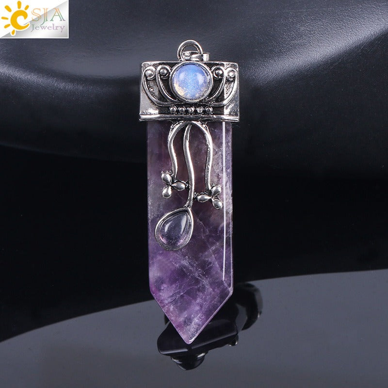 CSJA Vintage Large Natural Stone Sword-Shaped Pendant Jewelry Striped Crystal Agate Tiger Eye Jewelry Pendant Without Chain - Korvel