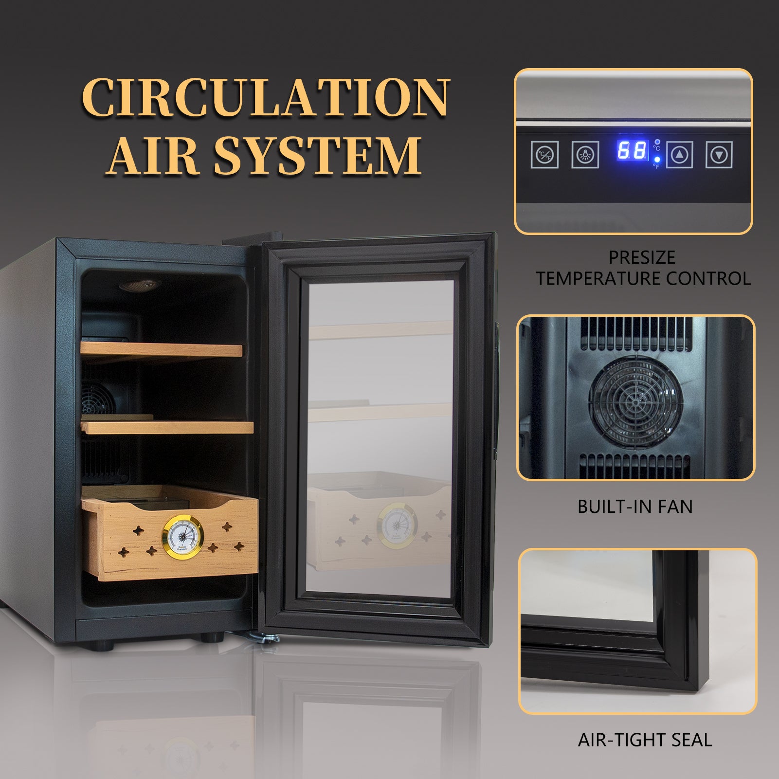 25L Electric Humidor, 150 Counts Capacity Cigar Humidor Humidifiers with Constant Temperature Controller, Cigar Humidor Box with - Korvel