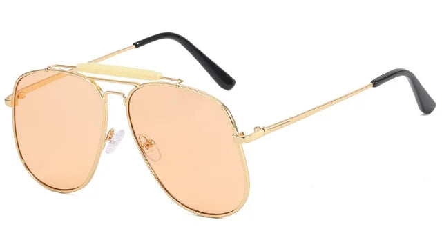 Metal Frame Pilot Sunglasses For Women Double Bridge Champagne Sun Glasses Woman Luxury Square Clear Oversize Shades - Korvel