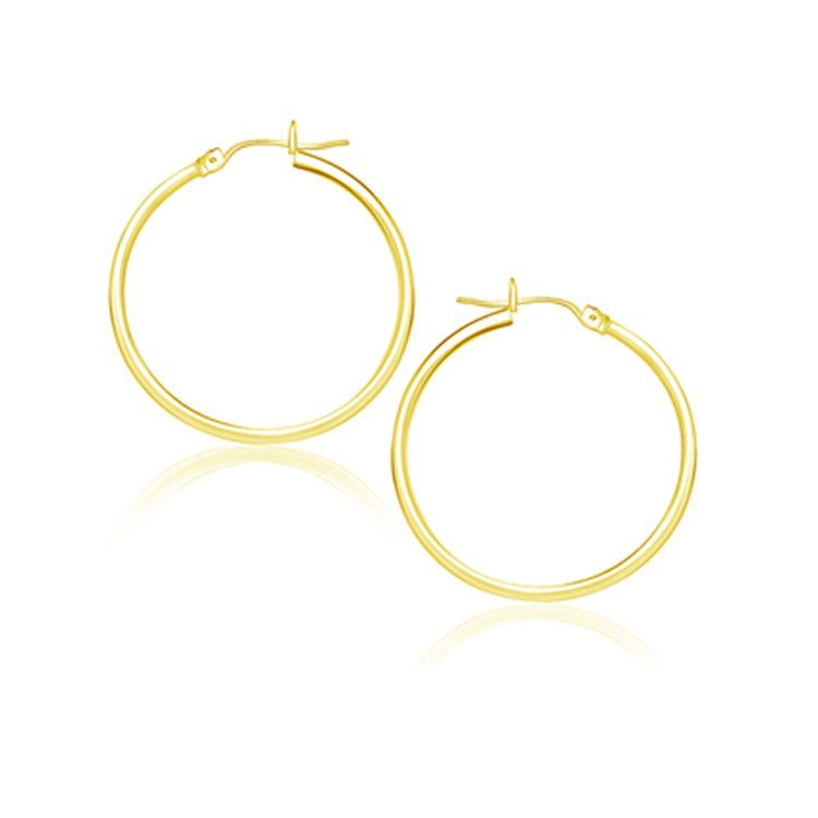 Pendientes de aro pulidos de oro amarillo de 14k - 25 mm