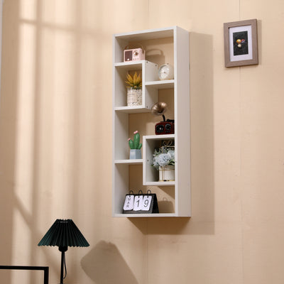 Bookshelf, Freestanding Wood Open Bookcase with 5 Cubes, with 2 keyhole hangers, Home Office Décor Rectangular Storage - Korvel