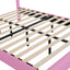 Full Size Upholstered Bed Frame with LED Lights, Modern Upholstered Princess Bed with Crown Headboard, Pink+White - Korvel