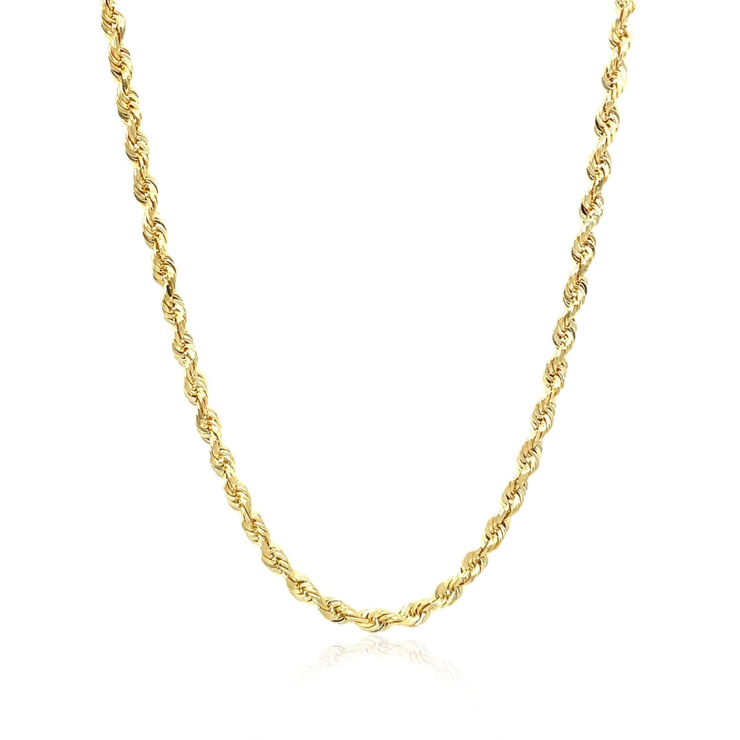 Cadena de cuerda de corte de diamante sólido de oro amarillo de 10k de 2.75 mm