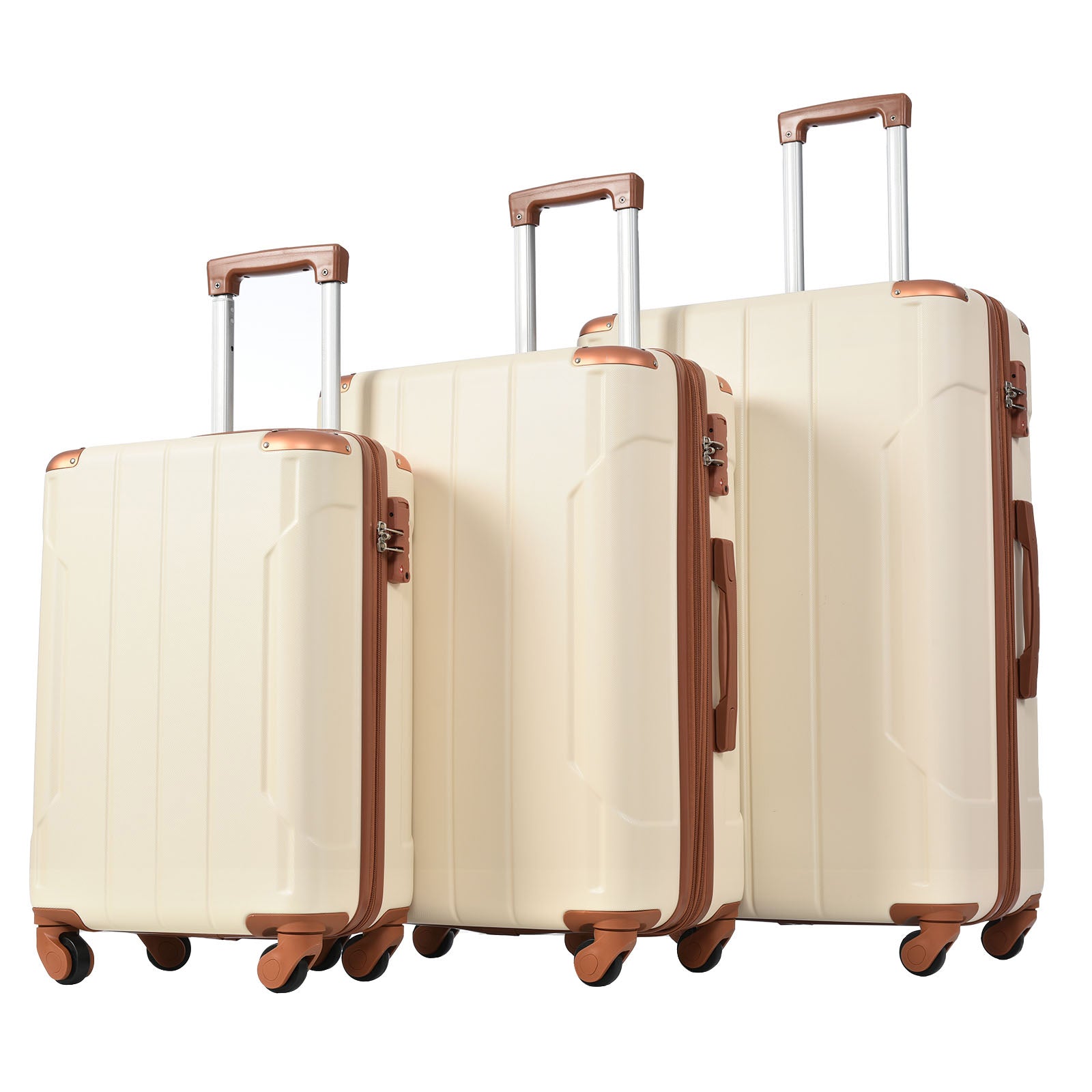 Hardshell Luggage Sets 3 Pcs Spinner Suitcase with TSA Lock Lightweight 20''24''28'' Brown white + ABS - Korvel