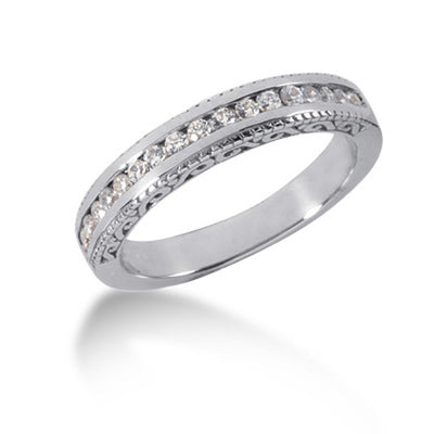Anillo de boda vintage grabado en diamante de oro blanco de 14k