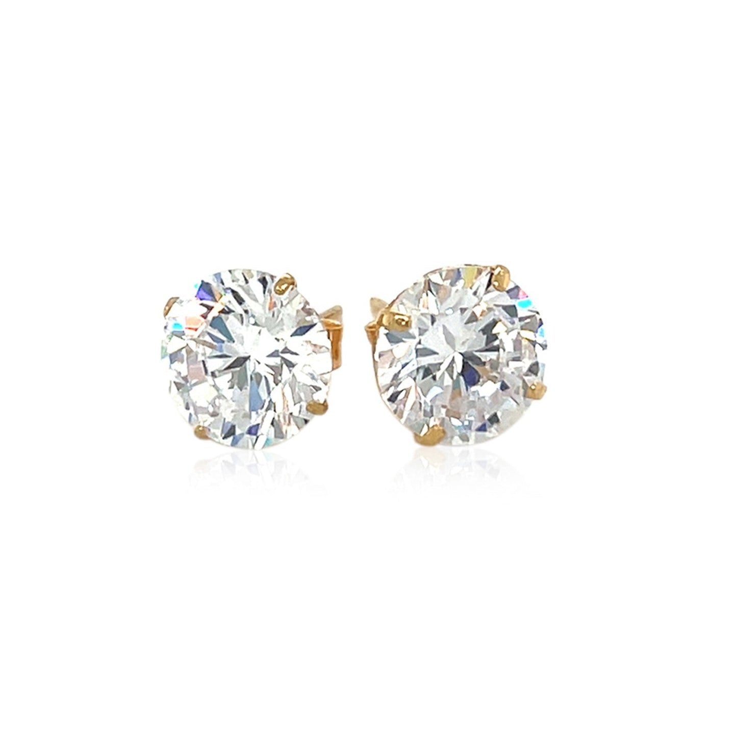 Pendientes de Stud de CZ Redondos de 8.0mm en Oro Amarillo de 14k