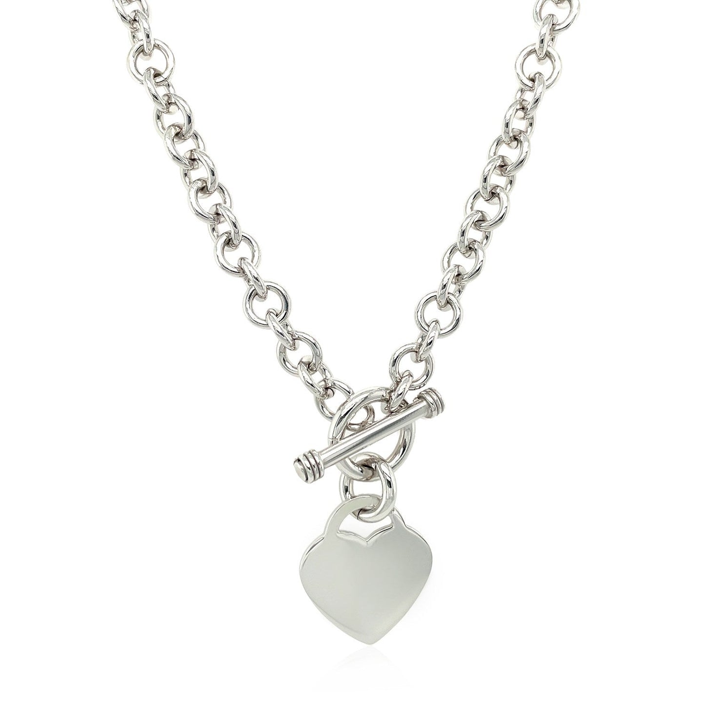Collar de Cadena Rolo de Plata de Ley Baño de Rodio con Charm de Corazón
