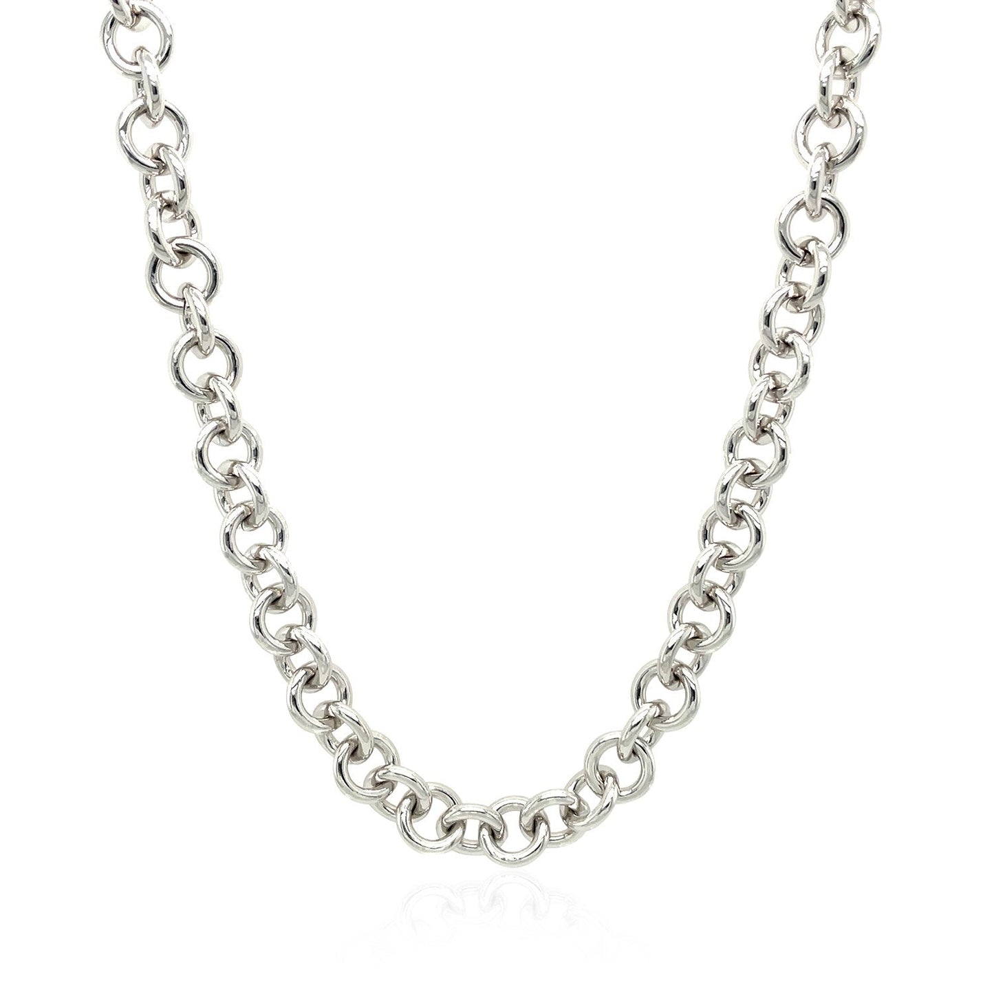 Collar de Cadena Rolo de Plata de Ley Baño de Rodio con Charm de Corazón