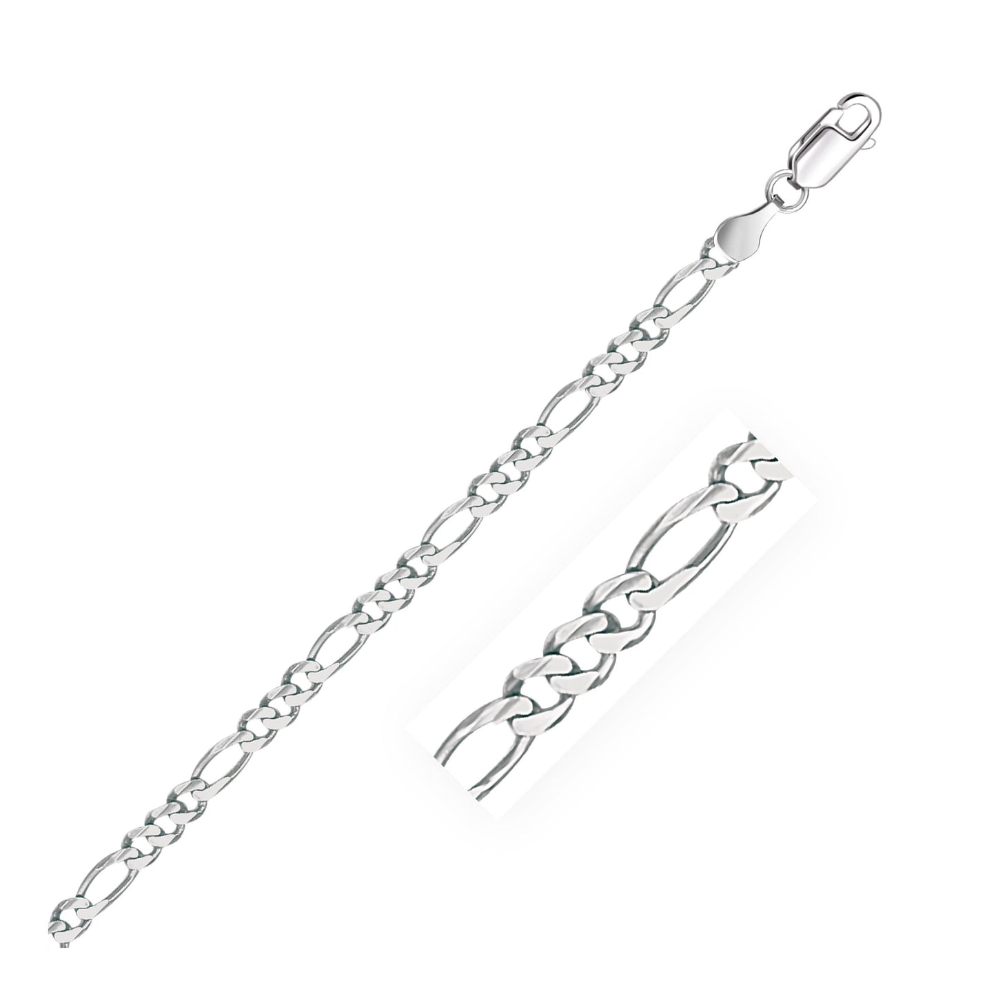 14k White Gold Solid Figaro Bracelet - 3.8mm