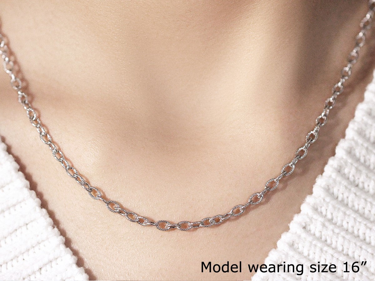 14k White Gold Textured Pendant Chain - 3.5mm