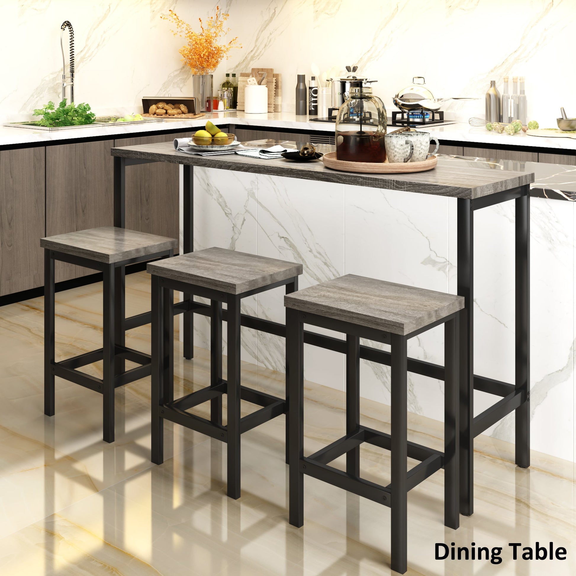 TOPMAX Counter Height Extra Long Dining Table Set with 3 Stools Pub Kitchen Set Side Table with Footrest  Gray - Korvel