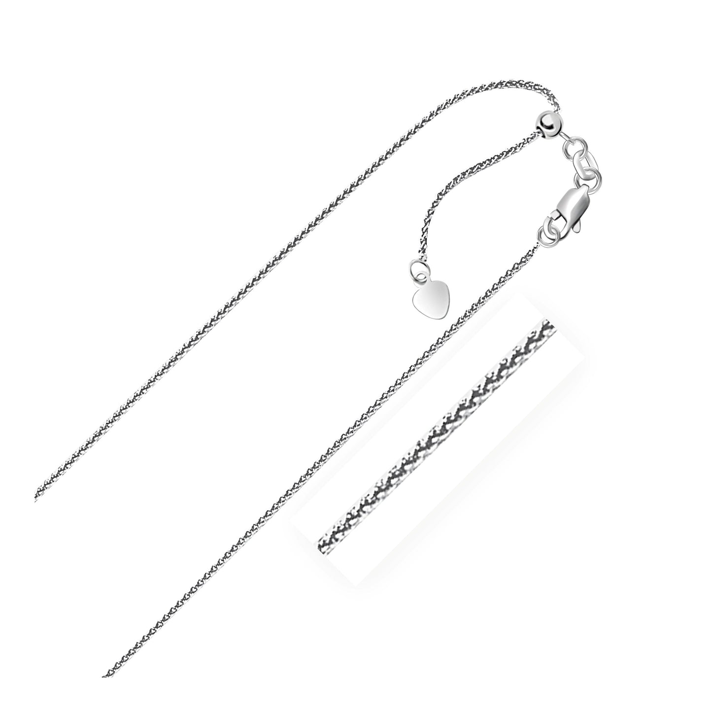 14k White Gold Adjustable Wheat Chain Necklace