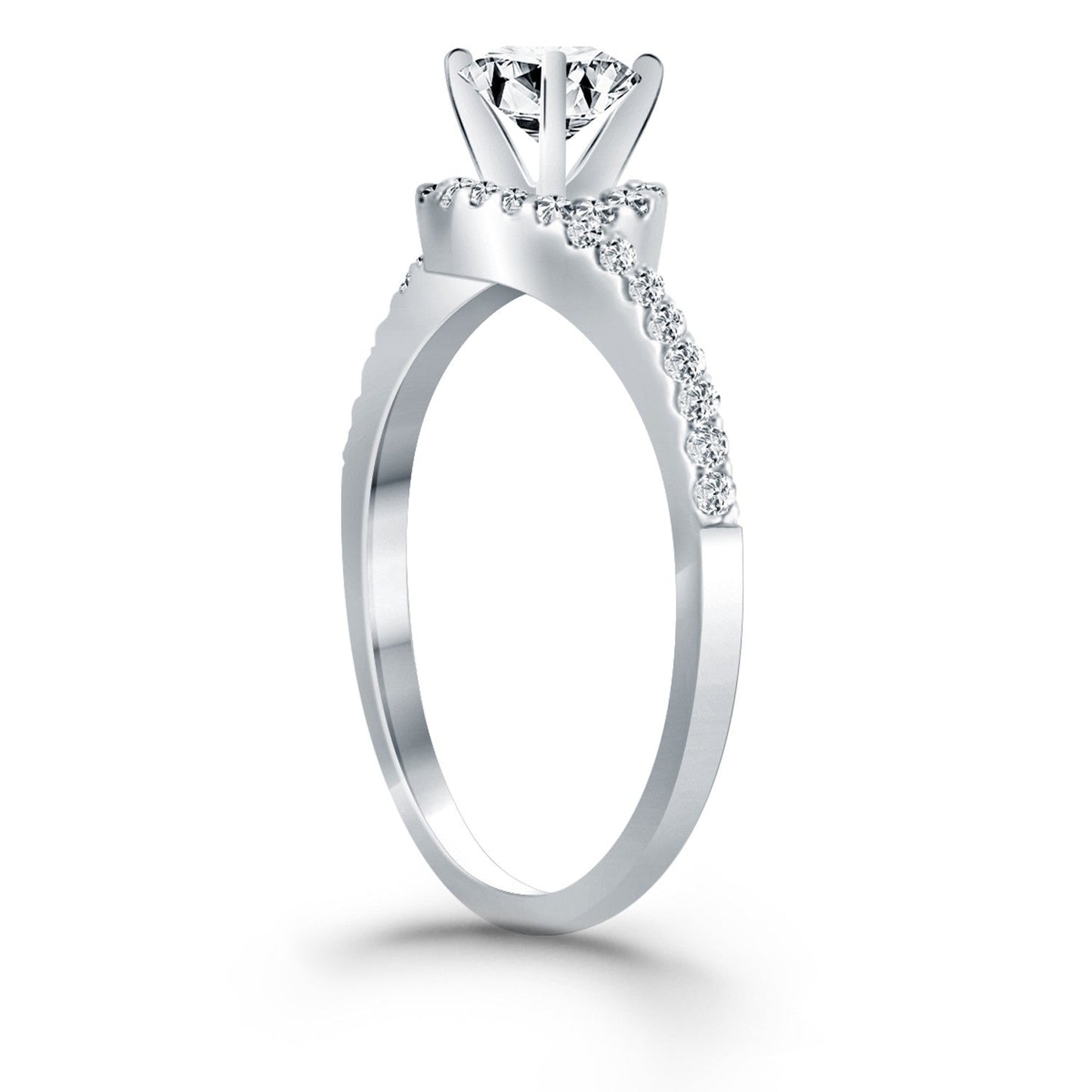 Anillo de Compromiso con Halo de Diamantes en Oro Blanco de 14k con Diseño Bypass