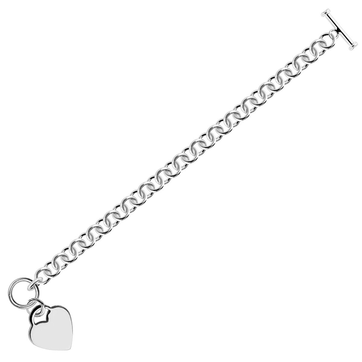 Sterling Silver Rhodium Plated Heart Charmed Bracelet