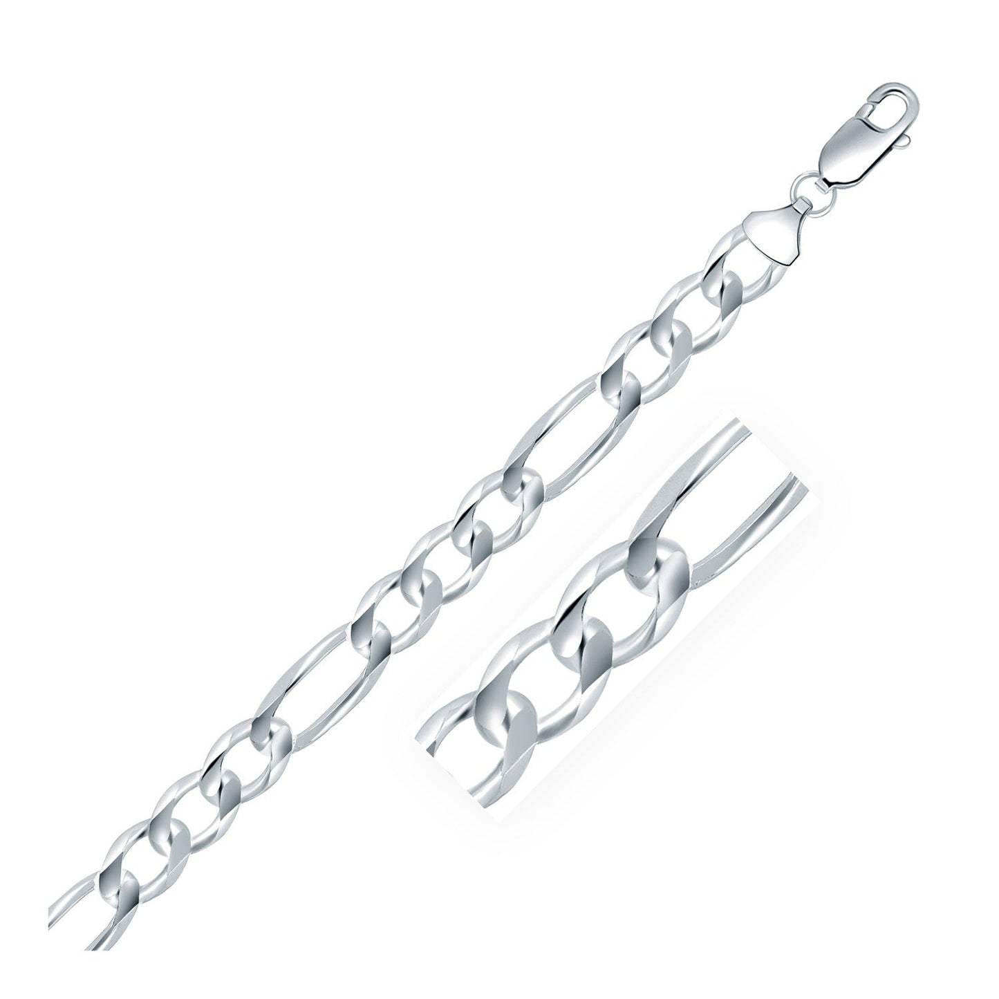 Rhodium Plated Sterling Silver Figaro Chain - 8.8mm