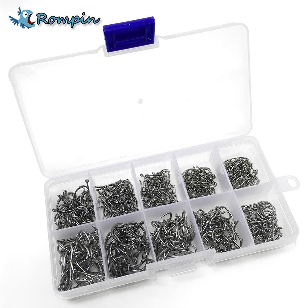 Rompin 500pcs Ganchos de Pesca de Acero al Carbono de Tamaños Mixtos