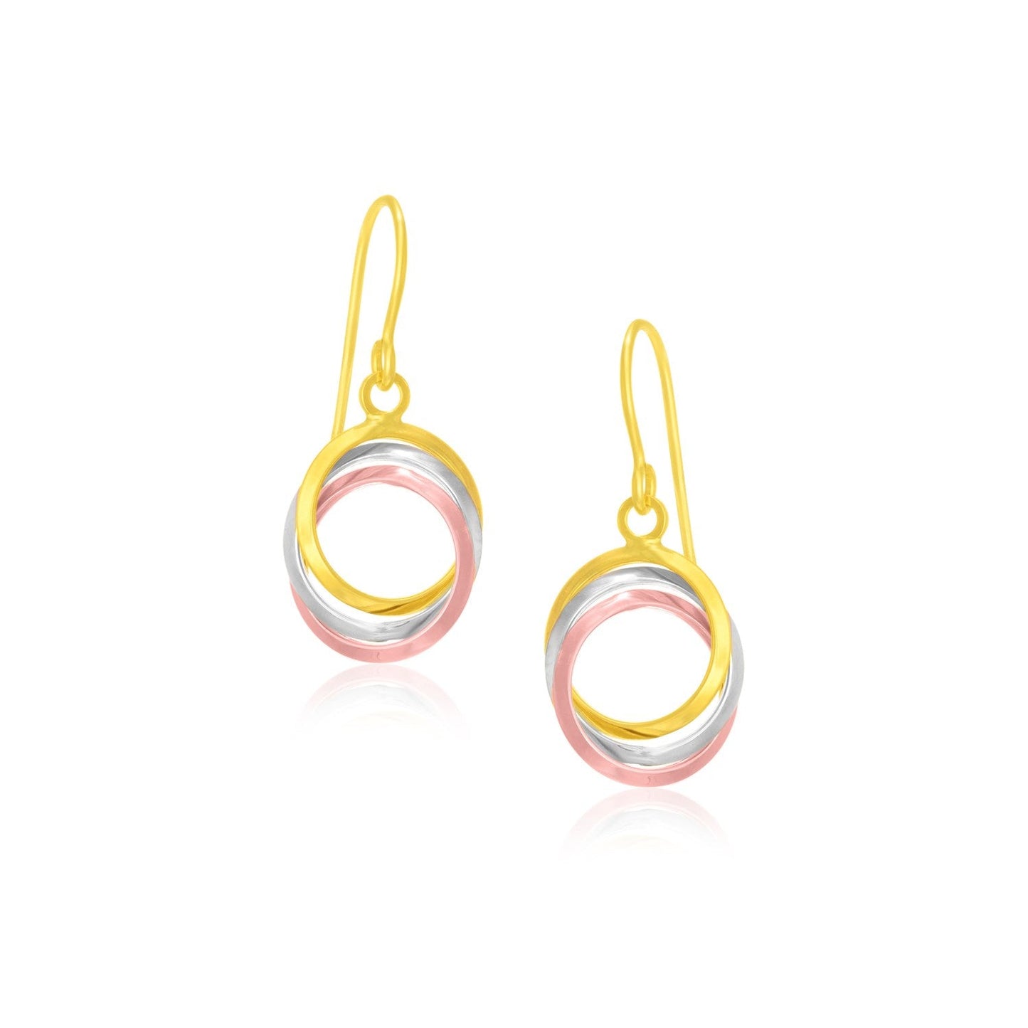 Pendientes de Anillo Entrelazado Abierto en Oro de 14k en Tres Colores