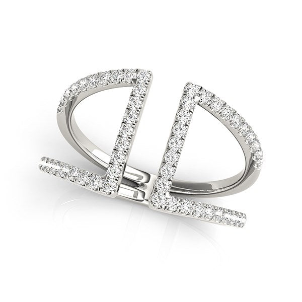 Bague en diamant à double bande en or blanc 14 carats au style ouvert