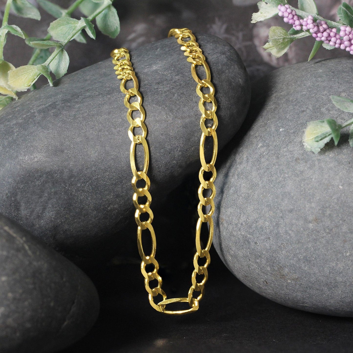 10K Yellow Gold Solid Figaro Chain - 4.50 mm