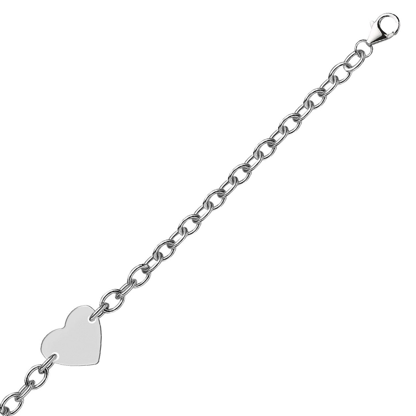 Bracelet en chaîne en argent sterling plaqué rhodium avec cœur