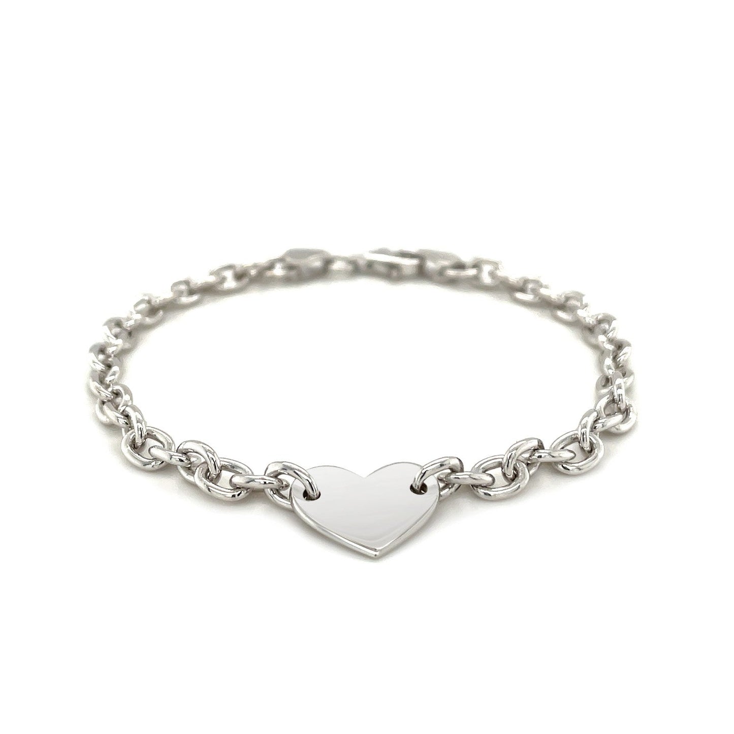 Bracelet en chaîne en argent sterling plaqué rhodium avec cœur