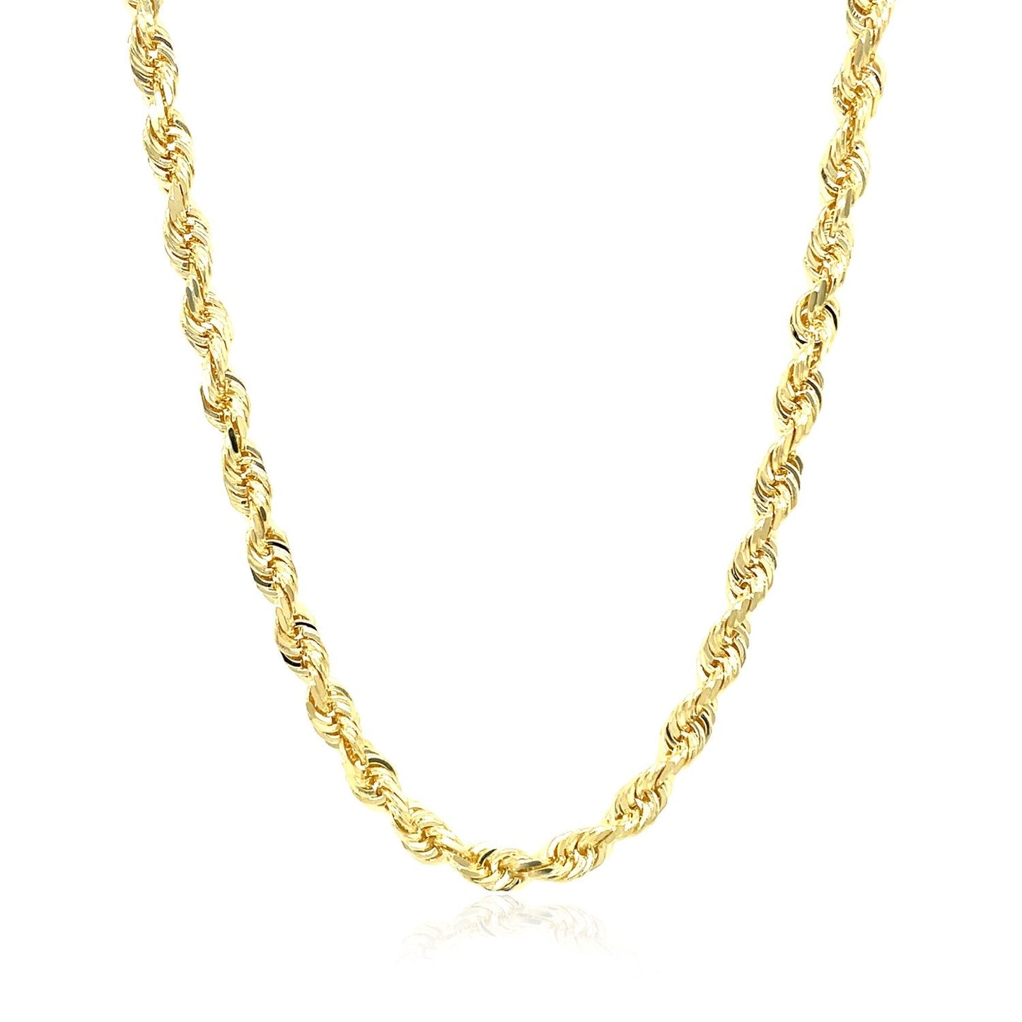 Cadena de Cuerda Sólida de Corte de Diamante de Oro Amarillo de 10k de 4.0mm