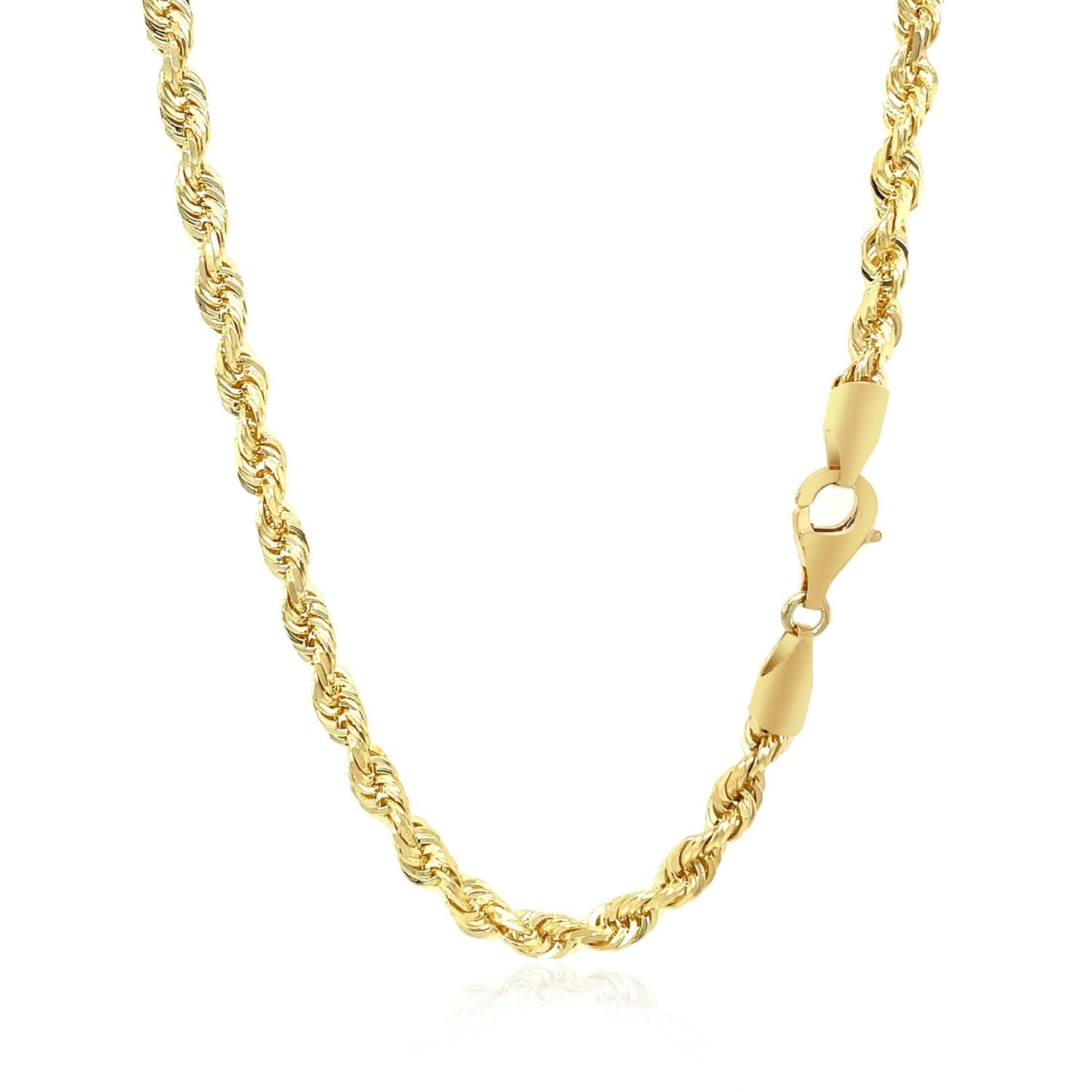 Cadena de Cuerda Sólida de Corte de Diamante de Oro Amarillo de 10k de 4.0mm