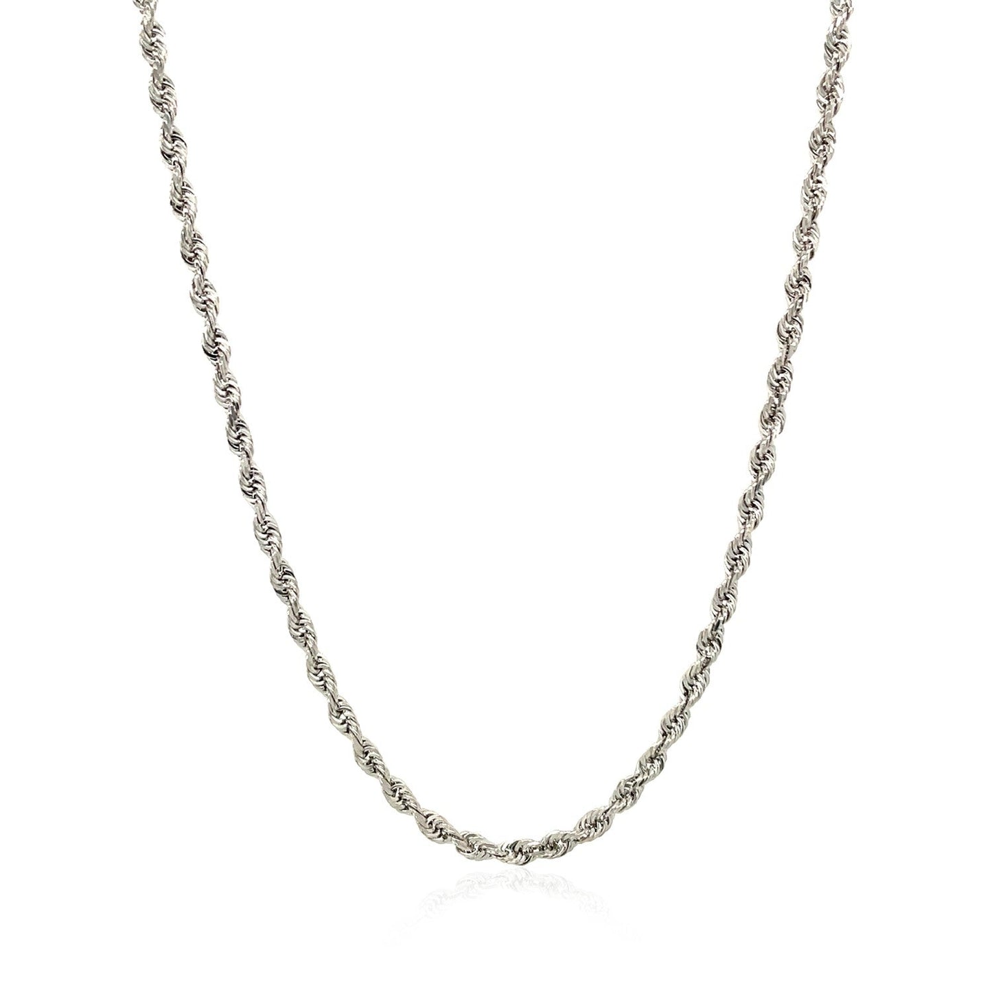 Cadena de cuerda de corte de diamante sólido de 14k y 2.5mm en oro blanco
