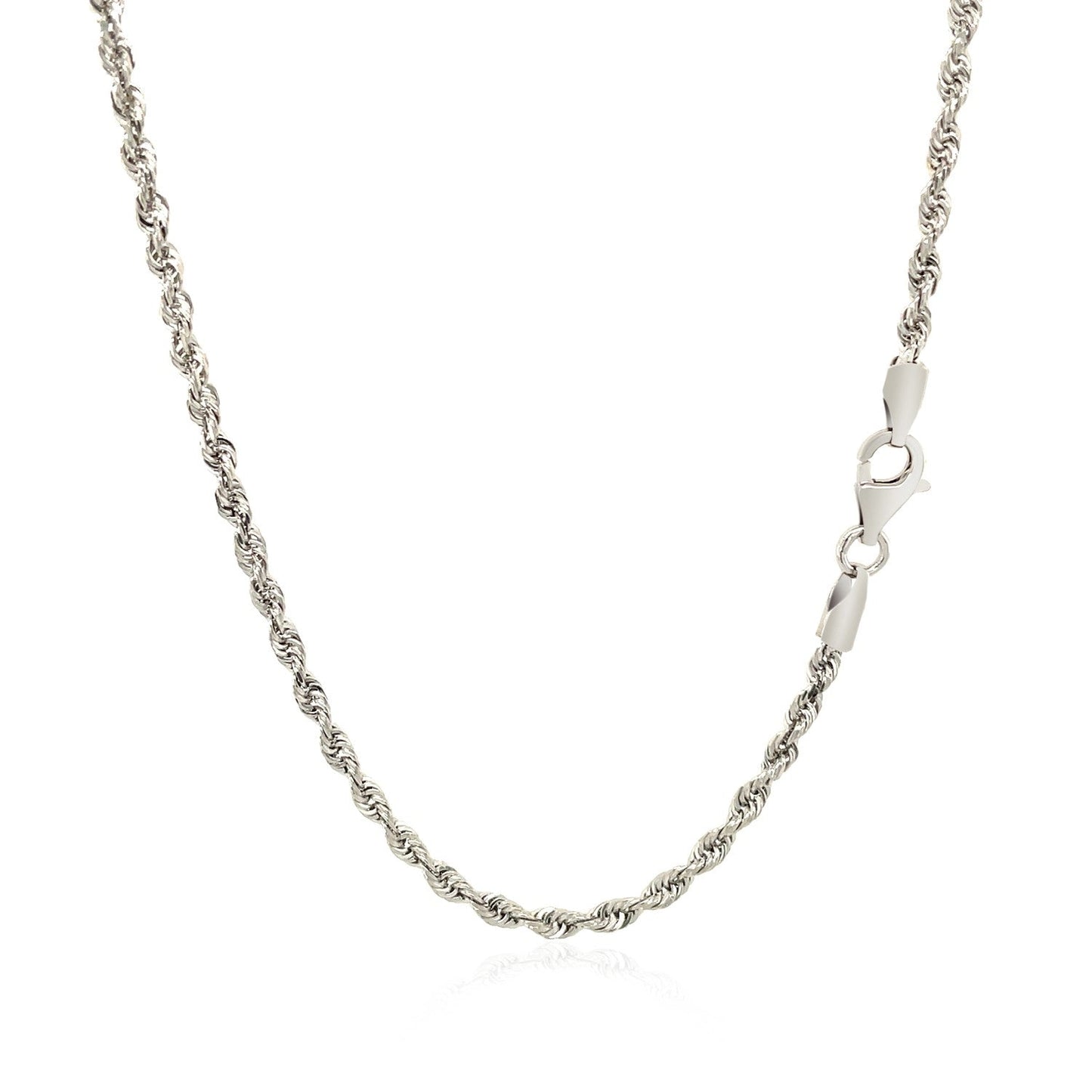 Cadena de cuerda de corte de diamante sólido de 14k y 2.5mm en oro blanco