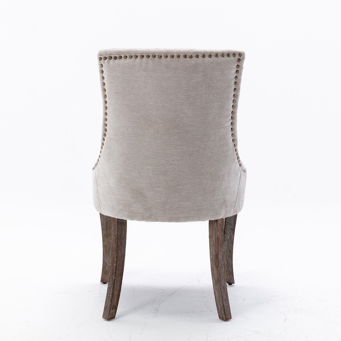 Ultra Side Dining Chair Thickened fabric chairs with neutrally toned solid wood legs  Bronze nail head Set of 2 Beige - Korvel