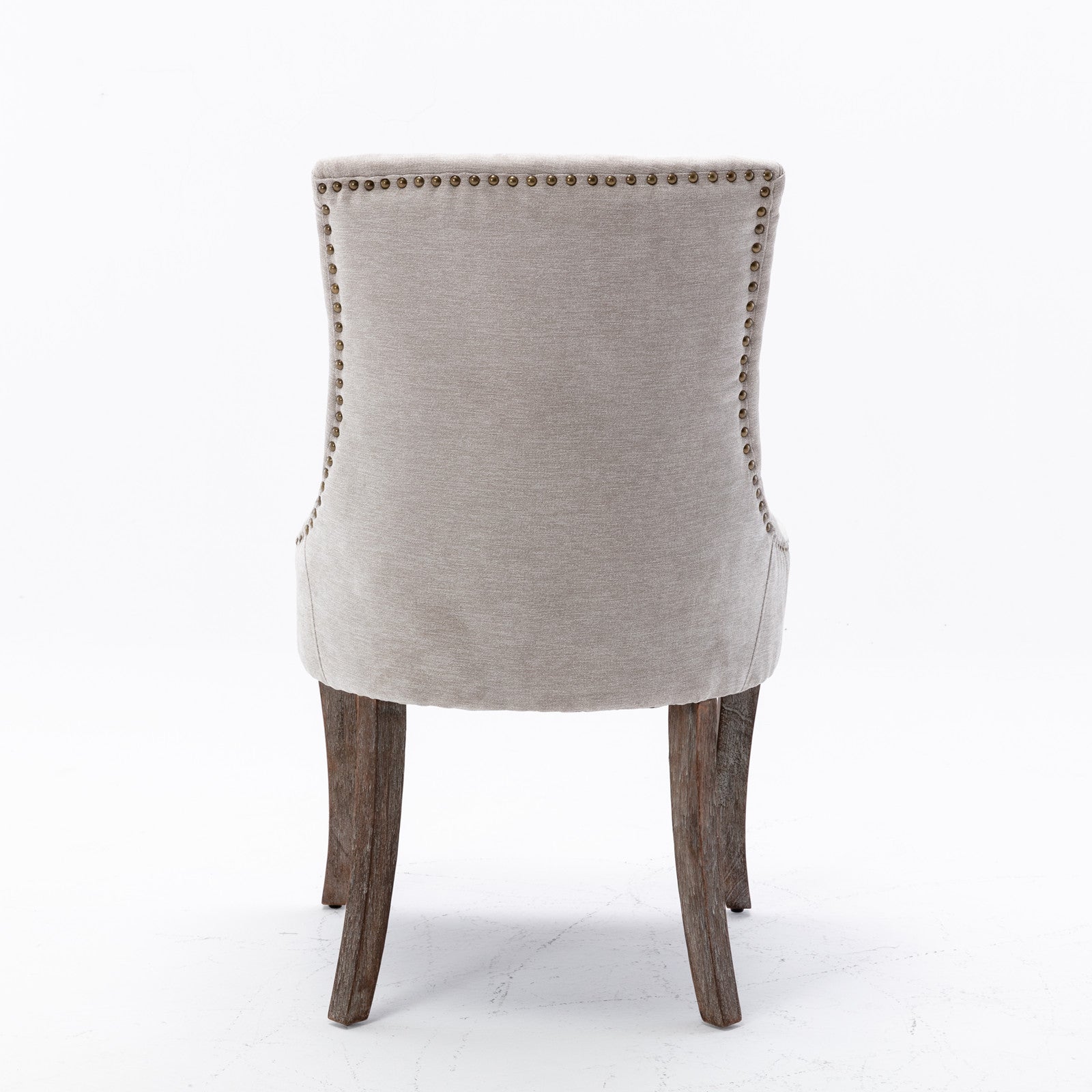 Ultra Side Dining Chair Thickened fabric chairs with neutrally toned solid wood legs  Bronze nail head Set of 2 Beige - Korvel