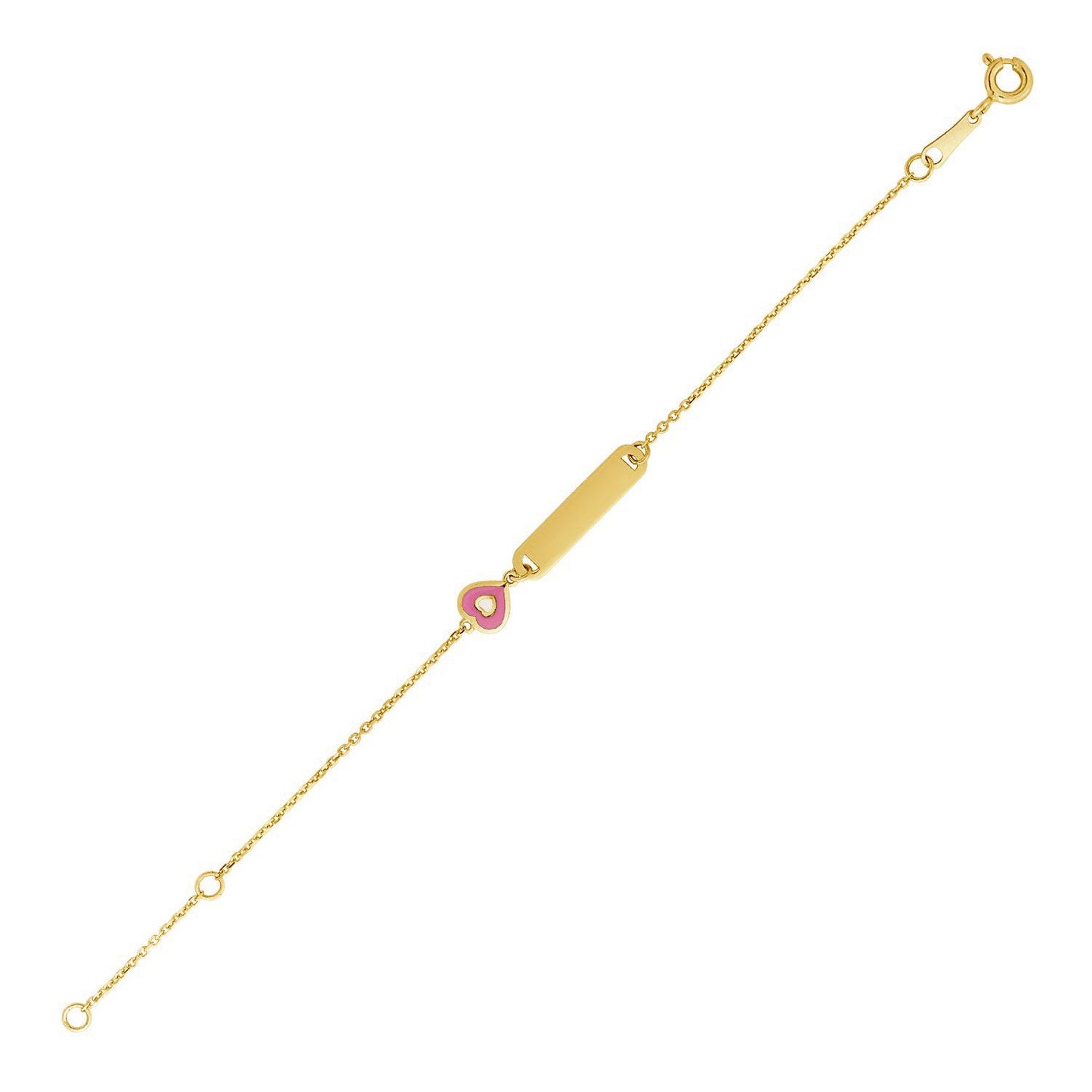 14k Yellow Gold Children's ID Bracelet with Enameled Heart