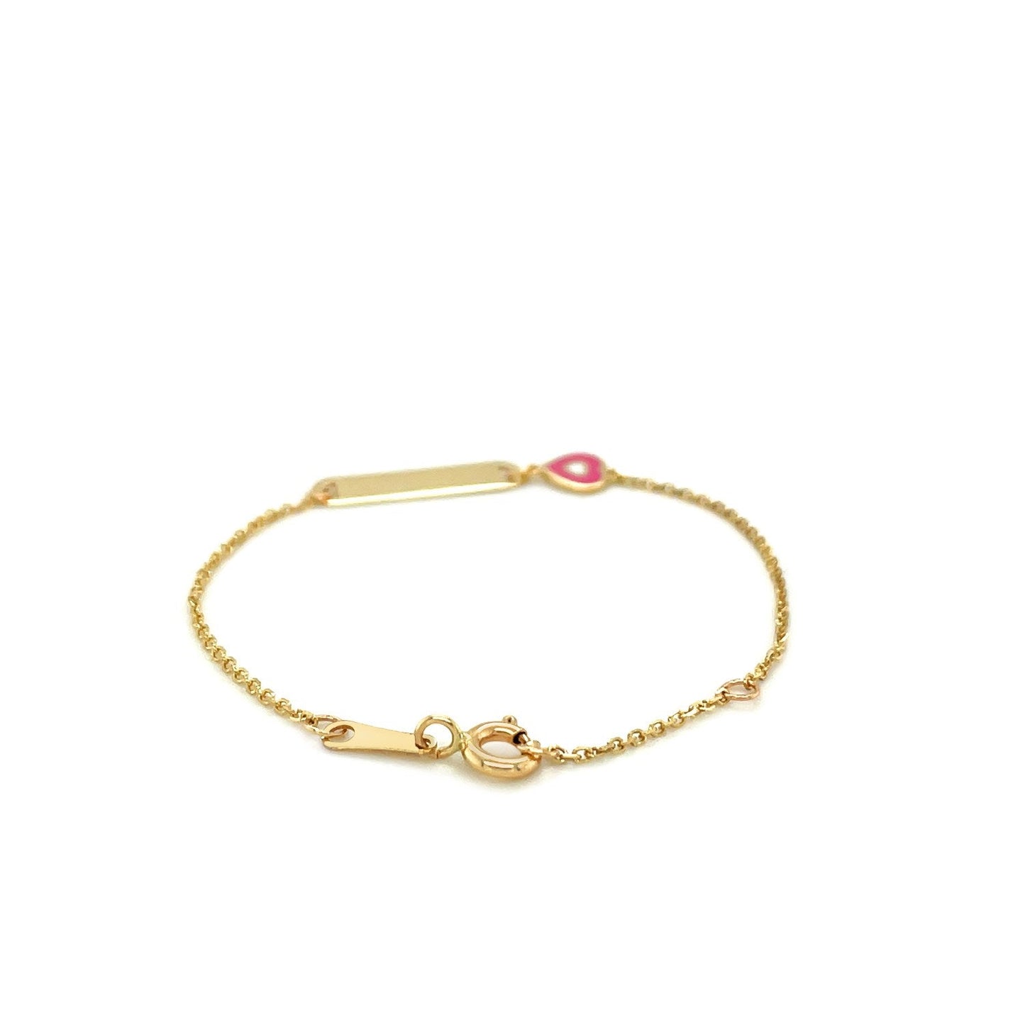 14k Yellow Gold Children's ID Bracelet with Enameled Heart