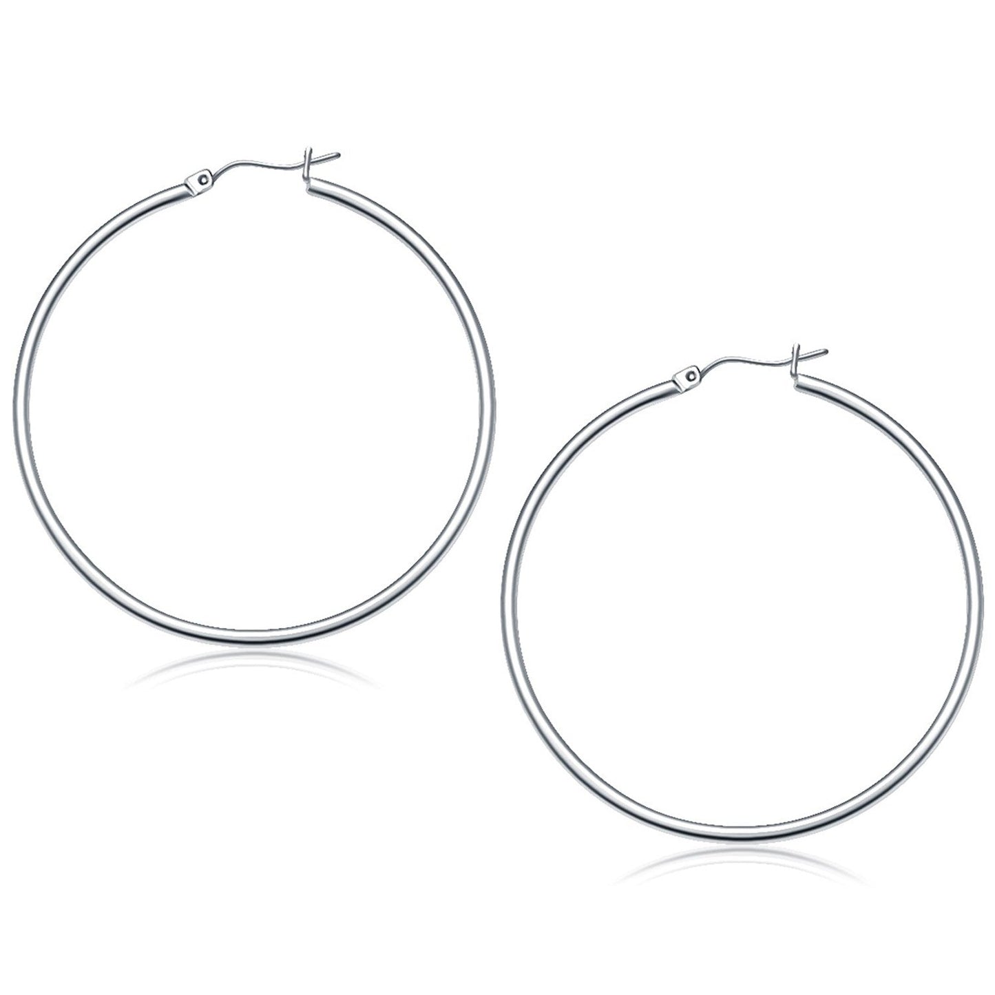 Boucles d'oreilles créoles polies en or blanc 14k - 50 mm
