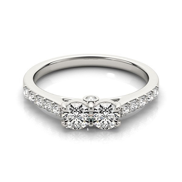 14k White Gold Round Two Stone Diamond Ring
